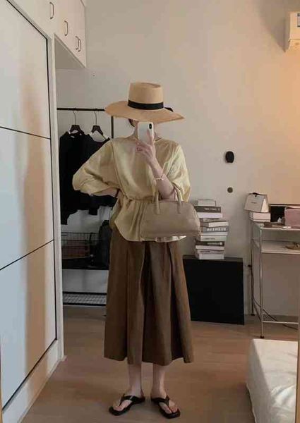 women's two piece pants summer south korea dongdamen loose pleated waist shirt temperament high waist wide leg skirt cover gjqr, White
women's two piece pants summer south korea dongdamen loose pleated waist shirt temperament high waist wide leg skirt cover gjqr, White