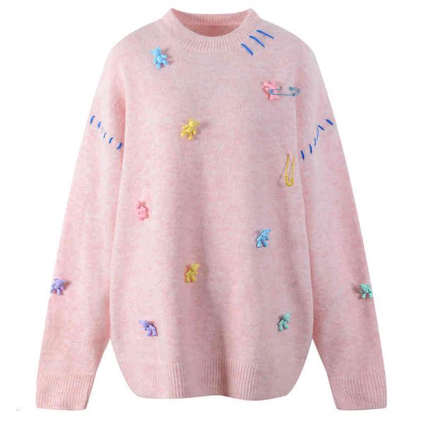 women's knits tees three dimensional brooch bear decoration long sleeved sweater age reduced loose medium autumn and winter 9e0b, White
women's knits tees three dimensional brooch bear decoration long sleeved sweater age reduced loose medium autumn and winter 9e0b, White