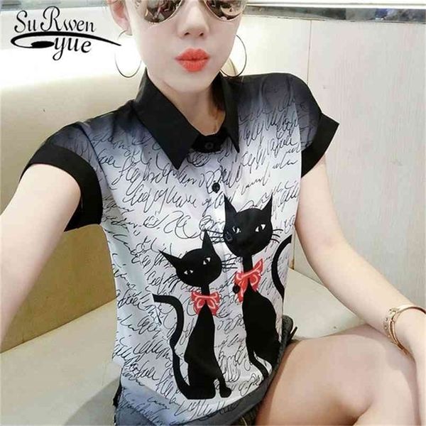 short sleeve summer casual blouses cat print turn-down collar chiffon blouse women loose shirt blusas 4563 210421, White
short sleeve summer casual blouses cat print turn-down collar chiffon blouse women loose shirt blusas 4563 210421, White
