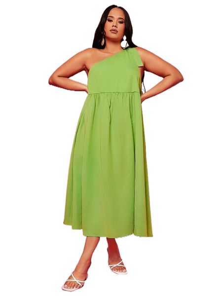 plus tie one shoulder dress 96en#, Black
