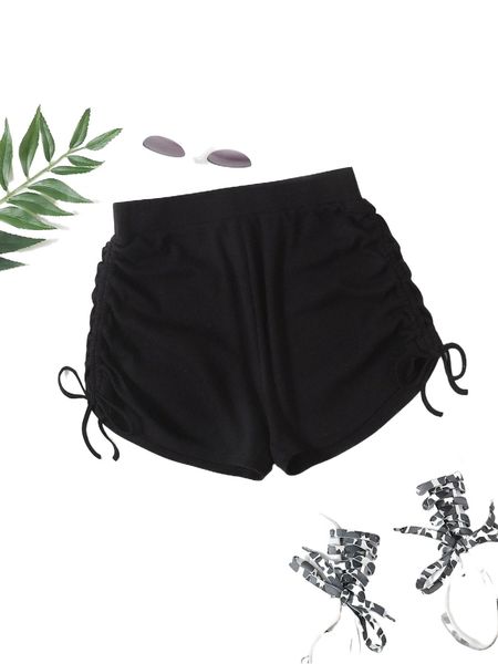 drawstring ruched solid shorts f3eu#, White;black