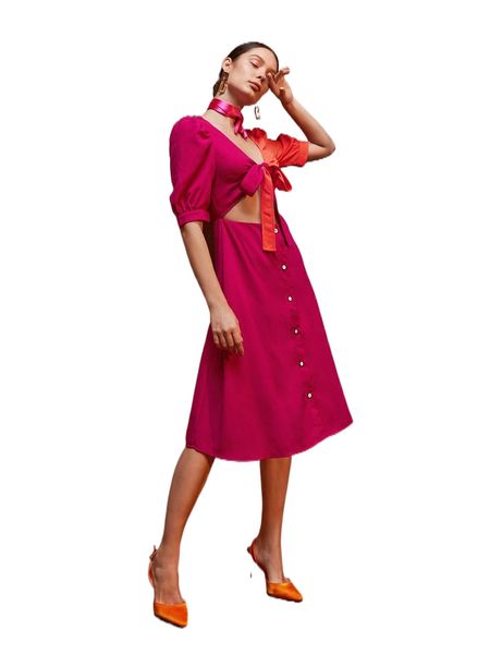 x ranya two tone cut out knot front dress 614y#, Black;gray 
x ranya two tone cut out knot front dress 614y#, Black;gray