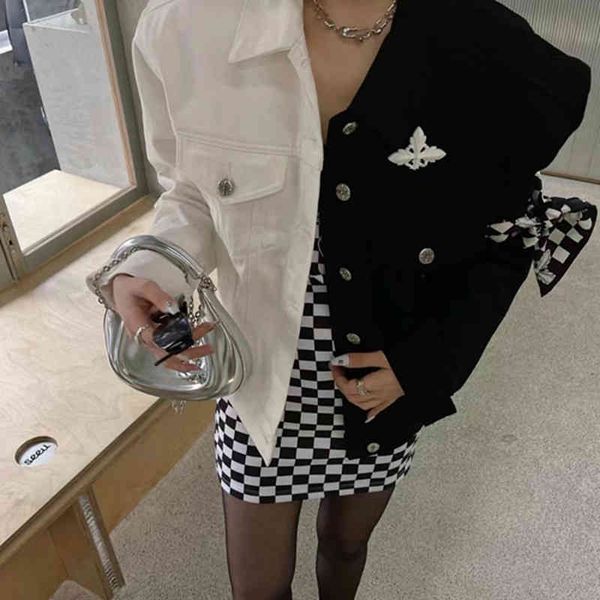 high-quality women's clothing independent designer brand 22 spring cash versatile loose smfk black and white stitched denim jacket cros, Black;brown
high-quality women's clothing independent designer brand 22 spring cash versatile loose smfk black and white stitched denim jacket cros, Black;brown
