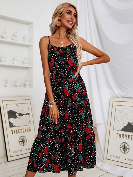 floral & polka dot print cami dress b3cb#, Black;gray
floral & polka dot print cami dress b3cb#, Black;gray