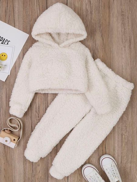 toddler girls crop teddy hoodie & pants she, White
toddler girls crop teddy hoodie & pants she, White