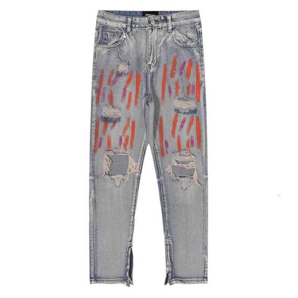 men's jeans spring and autumn fog perforated trouser leg graffiti zipper jeans for men women, Blue
men's jeans spring and autumn fog perforated trouser leg graffiti zipper jeans for men women, Blue