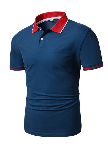 men striped trim patched pocket polo shirt d1xl#, White;black
men striped trim patched pocket polo shirt d1xl#, White;black