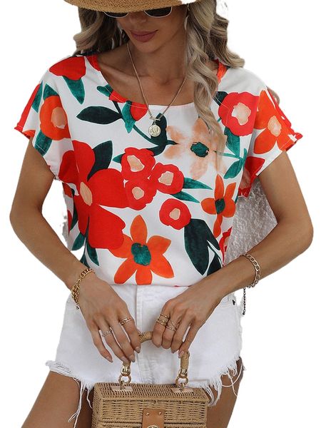 floral print batwing sleeve blouse 17ri#, White
floral print batwing sleeve blouse 17ri#, White