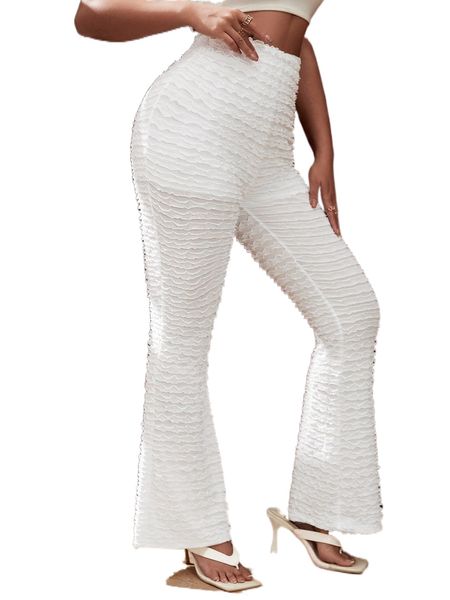 lettuce trim flare leg pants n7t2#, Black;white