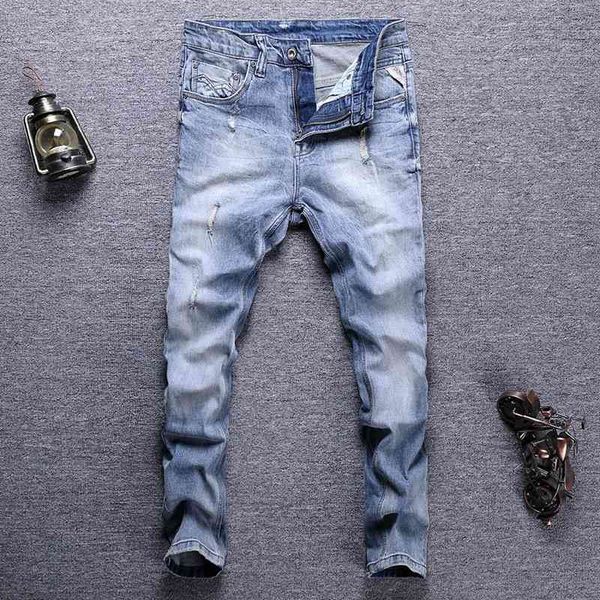 men's jeans fashionable men's jeans are worn out light blue washed street fashion micro elastic slim fitting p1cd
men's jeans fashionable men's jeans are worn out light blue washed street fashion micro elastic slim fitting p1cd