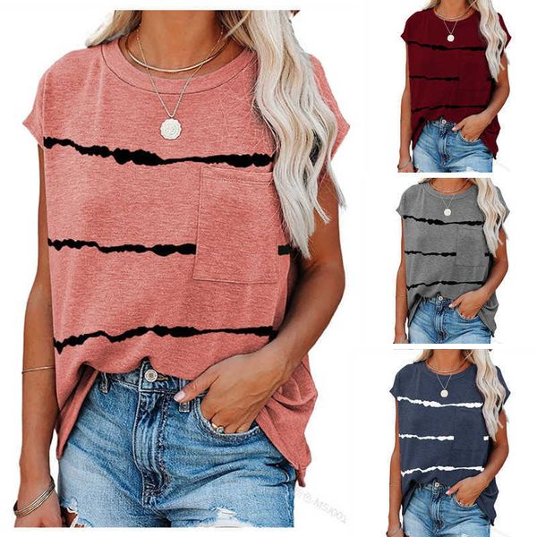2022 spring new round neck short sleeve t-shirt women's loose striped pullover pocket casual bottomed shirt fashion, White
2022 spring new round neck short sleeve t-shirt women's loose striped pullover pocket casual bottomed shirt fashion, White
