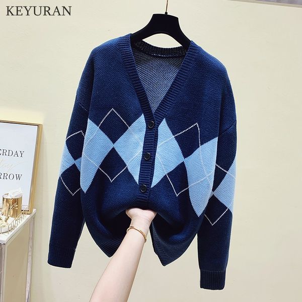 check knitted sweater cardigans women v-neck long sleeve baggy korean style leisure students ins chic fall elegant sweaters coat, White;black
check knitted sweater cardigans women v-neck long sleeve baggy korean style leisure students ins chic fall elegant sweaters coat, White;black