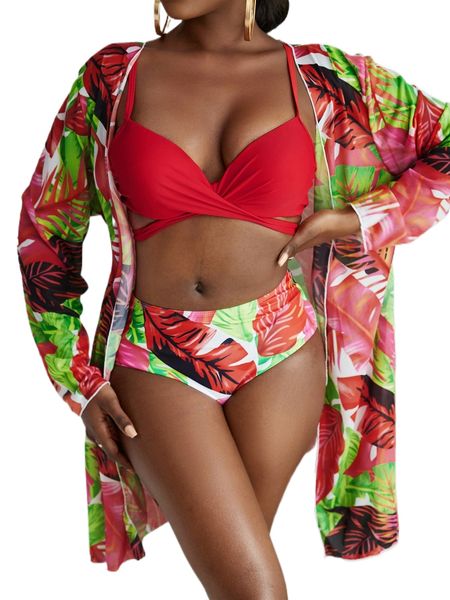 3pack tropical print push up high waist bikini swimsuit & kimono n3lw#, White;black
3pack tropical print push up high waist bikini swimsuit & kimono n3lw#, White;black
