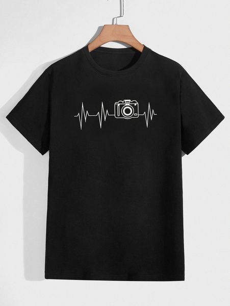 men camera & ecg print tee q6z7#, White;black