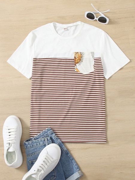 men striped pocket patched tee v7ce#, White;black
men striped pocket patched tee v7ce#, White;black