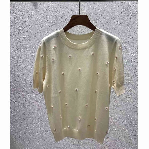 women's knits tees gentle fashion heavy industry full piece hand beaded flower pure wool loose thin round neck short sleeve pullover sw, White
women's knits tees gentle fashion heavy industry full piece hand beaded flower pure wool loose thin round neck short sleeve pullover sw, White