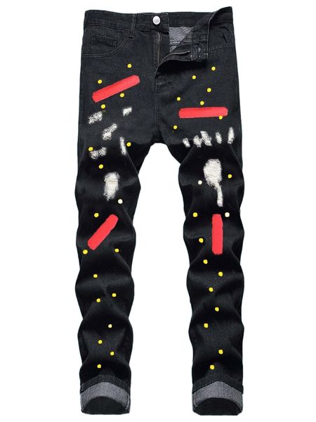 romwe guys graphic ripped jeans f8wi#, Blue
