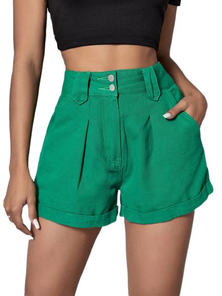 high waist roll up denim shorts 378o#, White;black 
high waist roll up denim shorts 378o#, White;black