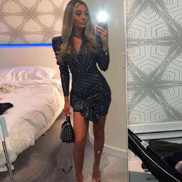 be hygge long puff sleeve ruffle sequin party christmas night club wear bling 2020 women deep v neck golden bodycon dress t220804, Black;gray
be hygge long puff sleeve ruffle sequin party christmas night club wear bling 2020 women deep v neck golden bodycon dress t220804, Black;gray