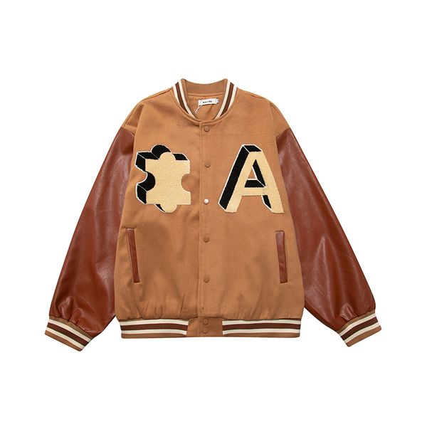 leather sleeve coats patchwork embroidery men women woolen baseball jacket oversize casual, Black;brown
leather sleeve coats patchwork embroidery men women woolen baseball jacket oversize casual, Black;brown