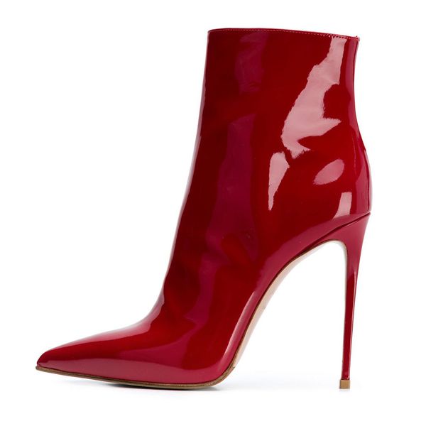 red patent leather boots women thin high heel pointed toe zipper short booties womens shoes big size 35-43, Black
red patent leather boots women thin high heel pointed toe zipper short booties womens shoes big size 35-43, Black