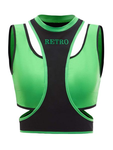 letter graphic colorblock 2 in 1 crop tank t7i8#, White 
letter graphic colorblock 2 in 1 crop tank t7i8#, White