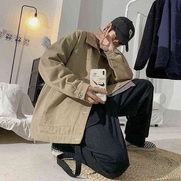 men denim jackets fashion autumn korean solid streetwear leisure jean jacket khaki/black/blue fashion jeans cargo jackets coat t220728, Black;brown
men denim jackets fashion autumn korean solid streetwear leisure jean jacket khaki/black/blue fashion jeans cargo jackets coat t220728, Black;brown