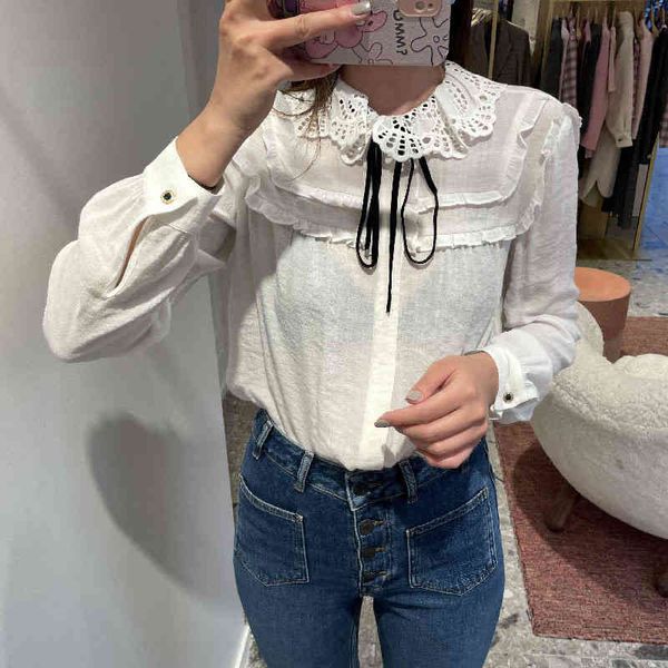 women's polos autumn and winter temperament lady lapel shirt women's solid color micro hollow doll collar top, White
women's polos autumn and winter temperament lady lapel shirt women's solid color micro hollow doll collar top, White