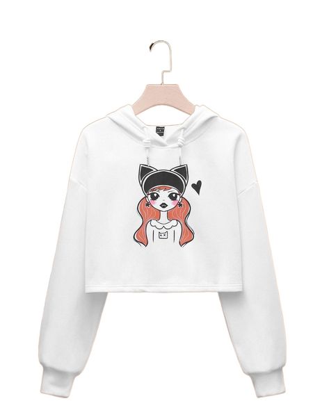 x artsyroseboba drop shoulder figure & heart pattern drawstring crop hoodie 6814#, Black
x artsyroseboba drop shoulder figure & heart pattern drawstring crop hoodie 6814#, Black