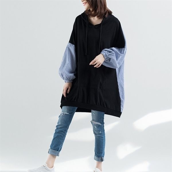 ewq autumn hooded collar striped patchwork black loose long pullvoers women's sweatshirt females clothing ah16801xl 201203
ewq autumn hooded collar striped patchwork black loose long pullvoers women's sweatshirt females clothing ah16801xl 201203