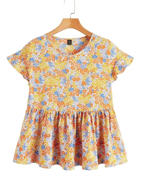 ditsy floral flounce sleeve peplum 29nu#, White