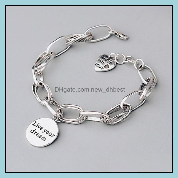 link chain 925 sterling sier love heart bracelet retro thai thick round live your dream letter drop delivery 2021 jewelry bracelets n dhpne, Black
link chain 925 sterling sier love heart bracelet retro thai thick round live your dream letter drop delivery 2021 jewelry bracelets n dhpne, Black