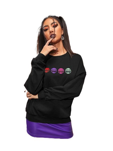 x toadlyart cartoon graphic drop shoulder pullover k9qq#, Black
x toadlyart cartoon graphic drop shoulder pullover k9qq#, Black