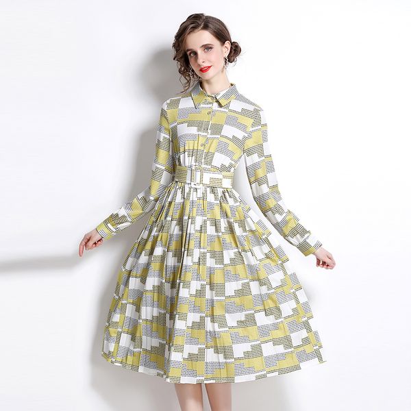 2022 printed slim a-line pleated dress woman designer lantern sleeve vintage casual party big swing dresses runway women clothes spring autu, Black;gray
2022 printed slim a-line pleated dress woman designer lantern sleeve vintage casual party big swing dresses runway women clothes spring autu, Black;gray
