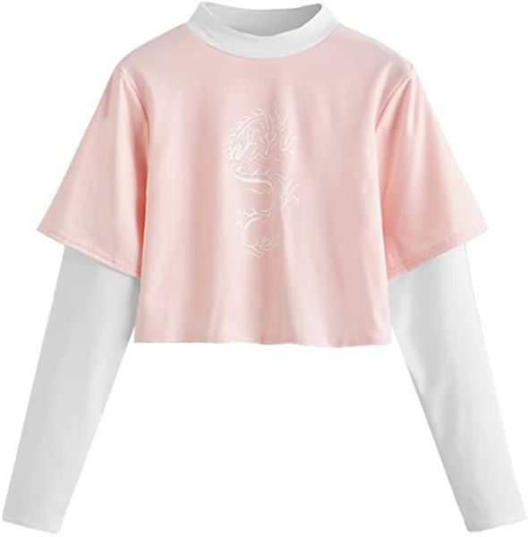 women's & tees long sleeve crop t-shirt with butterfly print, White 
women's & tees long sleeve crop t-shirt with butterfly print, White