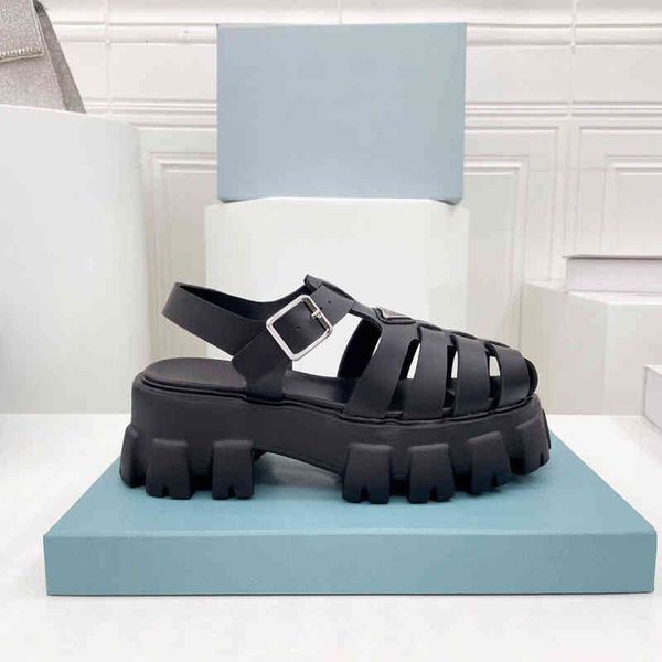 sandals summer thick soled gear hollowed out woven baotou sandals women's leisure fashion word buckle roman shoes trend bd44, Black