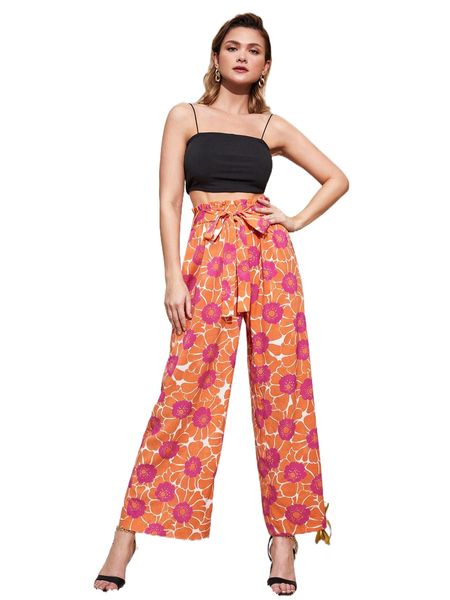 x swinging 60's allover floral print paperbag waist belted palazzo pants v8pb#, Black;white
x swinging 60's allover floral print paperbag waist belted palazzo pants v8pb#, Black;white