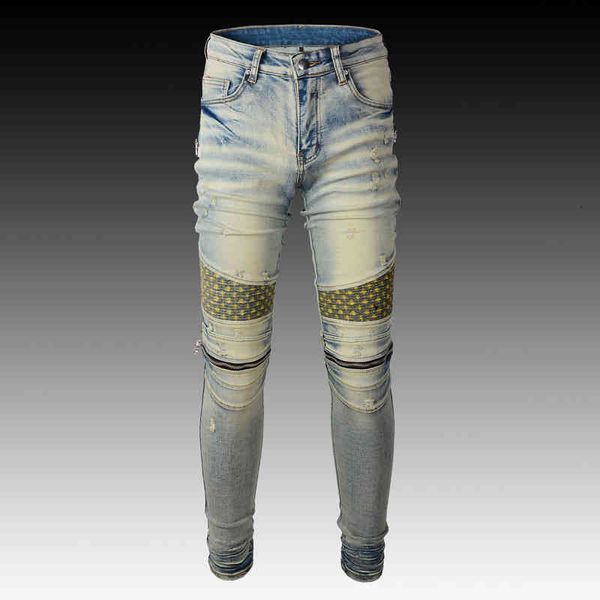 men's jeans fashionable high street men's small feet slim fit elastic knee zipper motorcycle stitching casual denim trendy pants 3, Blue
men's jeans fashionable high street men's small feet slim fit elastic knee zipper motorcycle stitching casual denim trendy pants 3, Blue