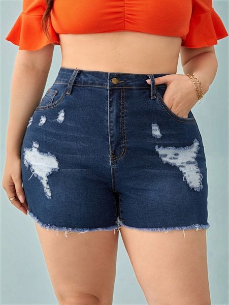 plus ripped raw hem denim shorts y7wv#, White;black 
plus ripped raw hem denim shorts y7wv#, White;black