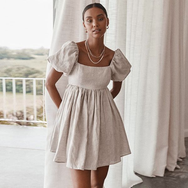 square neck puff sleeves small fresh a-line skirt 2022 summer new cotton and linen dress women's clothing cx220510, Black;gray
square neck puff sleeves small fresh a-line skirt 2022 summer new cotton and linen dress women's clothing cx220510, Black;gray