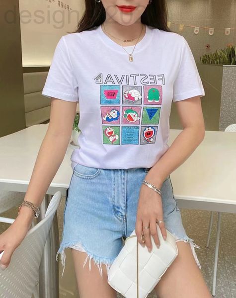 women's t-shirt designer summer cotton short sleeved t women's cartoon drill printed letter slim round neck knitted p14r, White
women's t-shirt designer summer cotton short sleeved t women's cartoon drill printed letter slim round neck knitted p14r, White