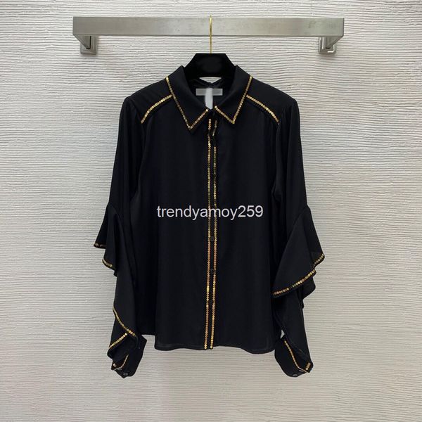 women's polos early spring mulberry silk fabric light sense shirt sequin phnom penh decorative lapel lotus leaf edge long sleeve top, White
women's polos early spring mulberry silk fabric light sense shirt sequin phnom penh decorative lapel lotus leaf edge long sleeve top, White