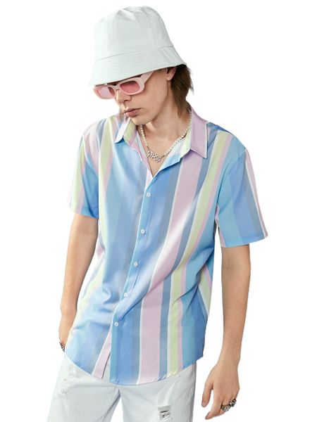 men block striped satin shirt v8bw#, White;black