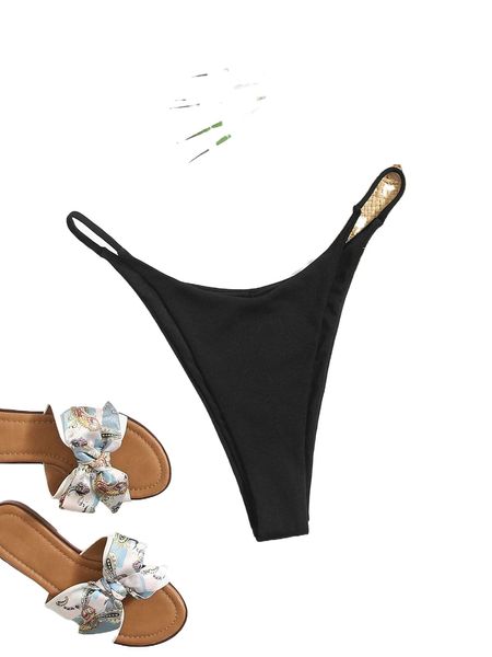 plus ribbed knit thong bikini bottom t4dd#, Black