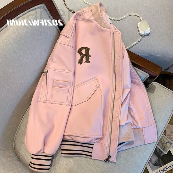 women's wool & blends designer pink baseball jacket 2021 spring and autumn new loose minority leisure american motorcycle pu leather ja, Black
women's wool & blends designer pink baseball jacket 2021 spring and autumn new loose minority leisure american motorcycle pu leather ja, Black