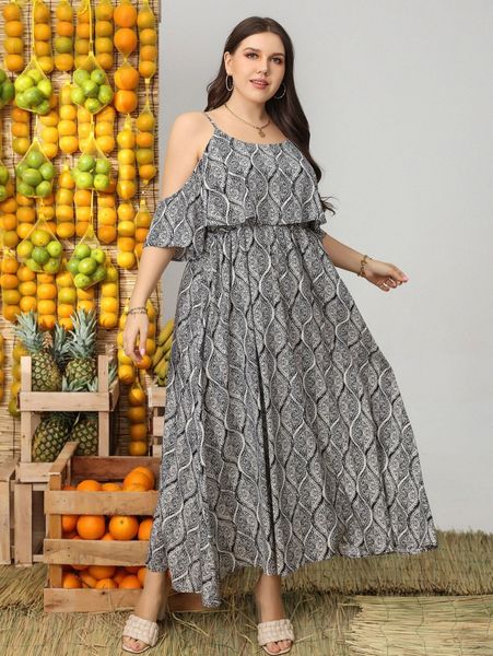 plus damask print cold shoulder dress s6j0#, Black
plus damask print cold shoulder dress s6j0#, Black