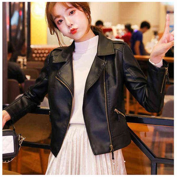 turn-down collar pu faux leather jackets women luxury jacket black pink biker coat l220728
turn-down collar pu faux leather jackets women luxury jacket black pink biker coat l220728