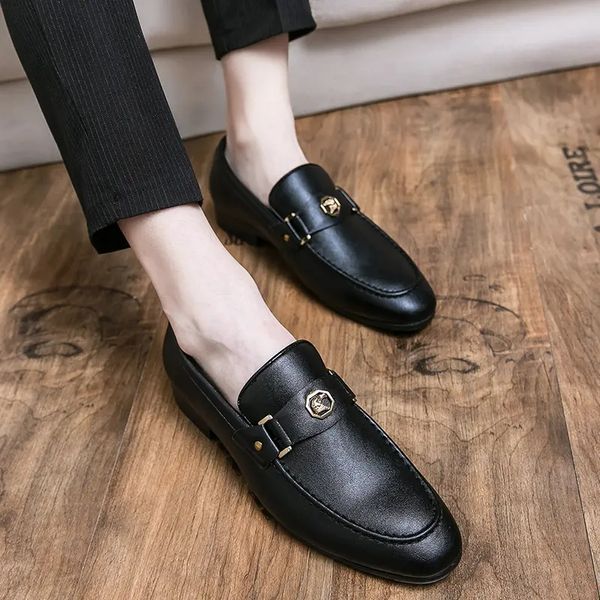 

Loafers Men Shoes PU Leather Solid Color Round Toe Casual Fashion Europe and America Metal Horsebit Decorative Comfortable Breathable British Business Shoes DP394, Black