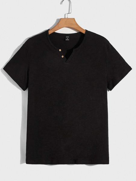 men notch neck button detail tee u2gj#, White;black