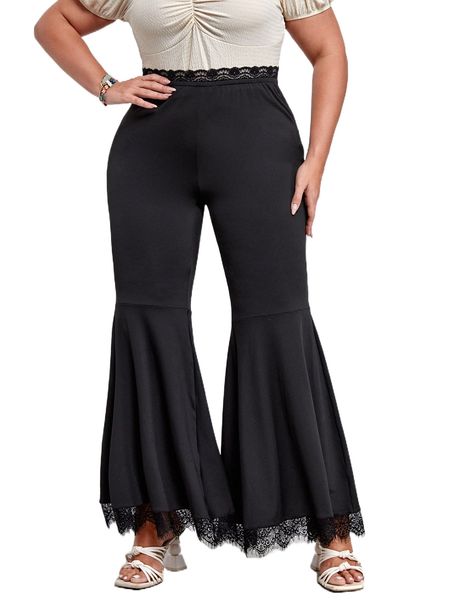 plus contrast lace flare leg pants t1zt#, Black
plus contrast lace flare leg pants t1zt#, Black
